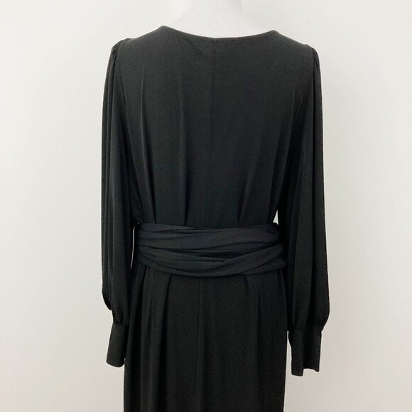 NWT Eloquii Cross Front Midi Dress Size 22 Black Long Sleeve Self-ties Neutral - Picture 5 of 9